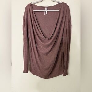 by Anthropologie Long Sleeve Cowl Neck Draped Top in Dusty Pink Mauve, size XL